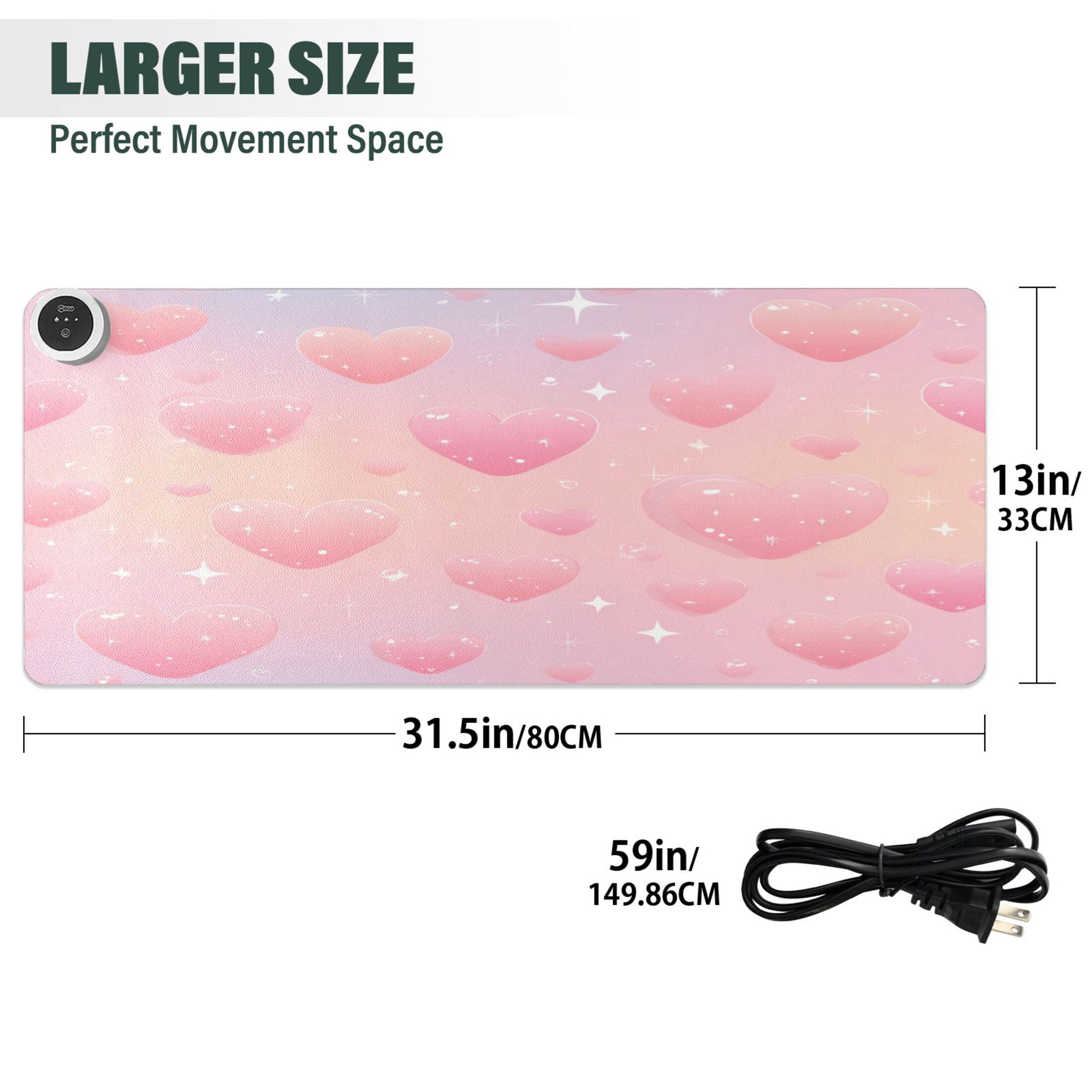 Large Heated Desk Mat Mouse Pad 31.5"x13"PU Leather Graphene Heating Desk Warmer with 3 Temperature Settings 110V US Plug Non-Slip Warm Pad for Home, Office, and Gaming Soft Pink Sparkle Tapestry