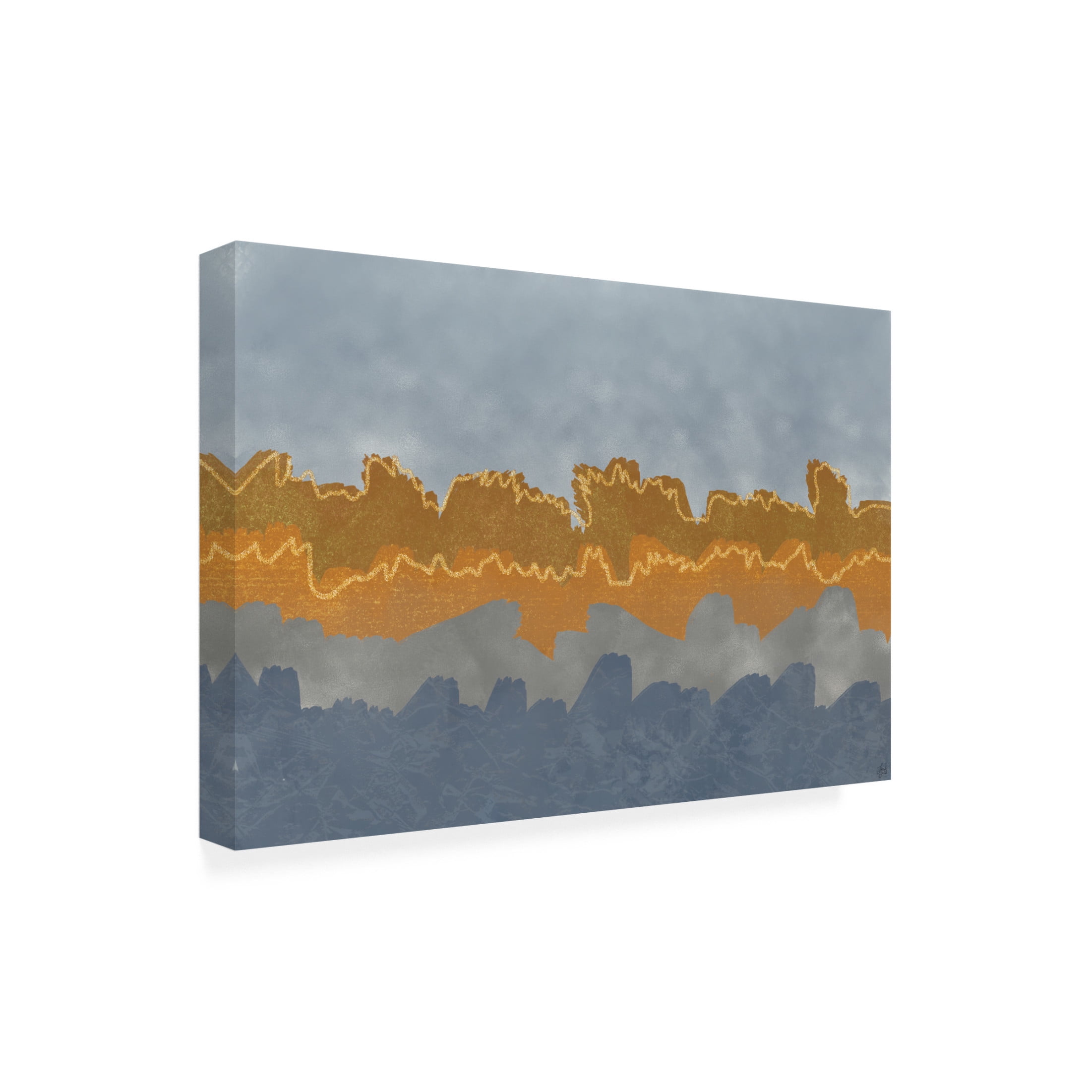 Canvas Wall Art - Line and Brush 'Blue To Gold Electric Mountains' Wall Art for Living Room, Bedroom, or Office Décor by Trademark Fine Art - 19 x 12 Inches