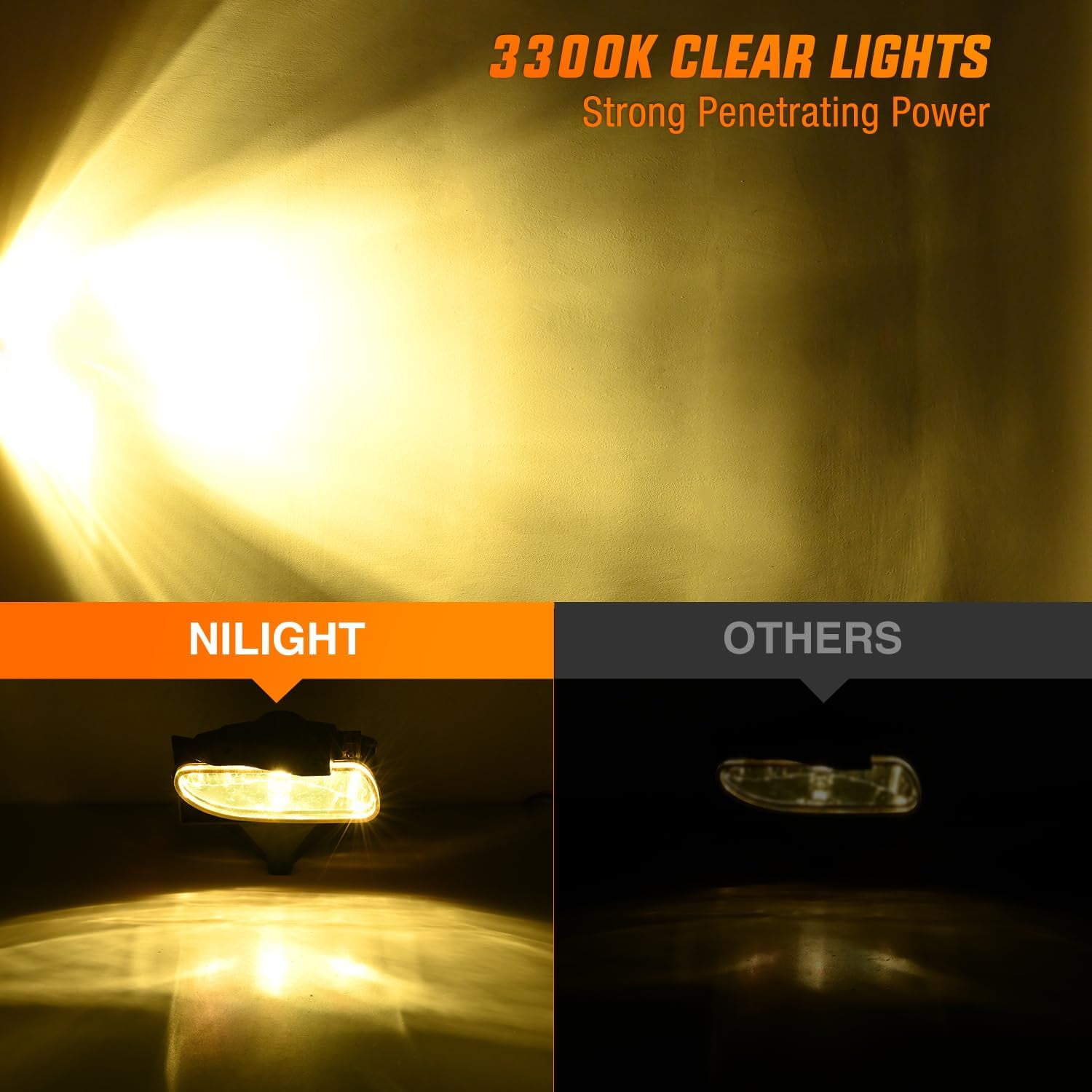 Nilight Fog Lights Assembly Compatible with 1999 2000 2001 2002 2003 2004 Ford Mustang 1999-2004 Mustang Fog Lamp Replacement Amber Lens w/12V 880 27W Bulbs