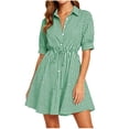 thumbnail image 2 of ClodeEU Women's Collared Button Down Short Sleeve Shirt Dress,Casual Cinched Waist A Line Mini Dress Green,Women's Plus S, 2 of 6