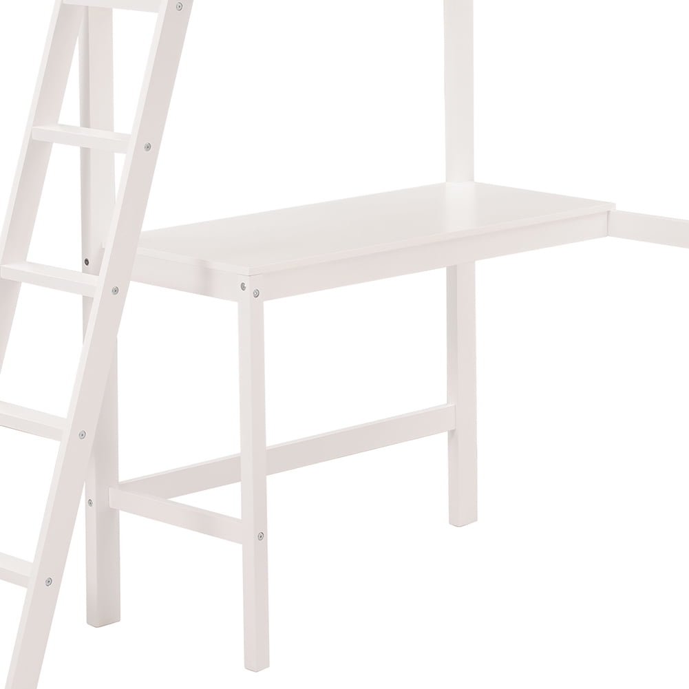 Kadyn Wood Loft Bed with Desk and Two Ladders, Twin Size Bunk Bed(White) Kadyn Wood Loft Bed with Desk and Two Ladders, Twin Size Bunk Bed(White)