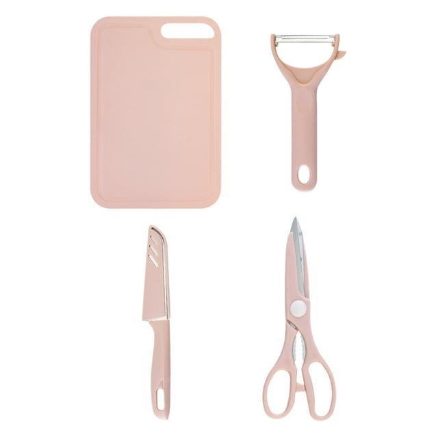 WLOELOEW Pink 4 Piece Kitchen Knife Set With Accessories Stainless Steel Material Pink Color Pink