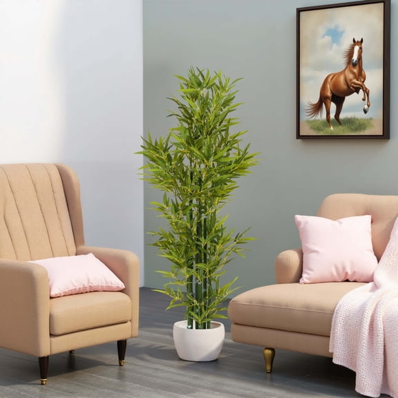 Christopher Knight Home 61" Bamboo in Black Plastic Pot, Pre-Potted Faux Greenery Tree for Home Decor, Set of 2