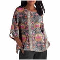 thumbnail image 2 of Styesk Hauts pour Femmes Mode Décontractée Manches 3/4 Imprimé Chemise Ample Blouse, 2 of 5