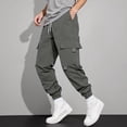 thumbnail image 2 of Pantalones cargo para hombre con cordón elástico en la cintura, pierna recta, bolsillos laterales y traseros, poliéster ligero, para uso informal/deportes al aire libre, tallas S-XXL, 2 of 5