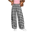 thumbnail image 2 of Pounoo Wide Leg Pants for Women Elastic High Waist Plaid Pattern Gathered Detail Loose Fit Trousers Beach Vacation Style Airy Soft Bottoms, 2 of 6