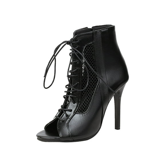 Fesfesfes Slandals for Women's Summer Lace-up Casual Peep Toe Leopard Hollow Out Sandals High Heels Shoes Ankle Boots