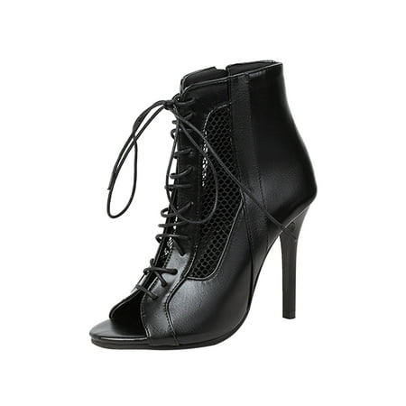 

Women s Peep Toe Hollow Out Sandals High Heels Booties Lightweight Party Ankle Boots Black Boots women size 8.5