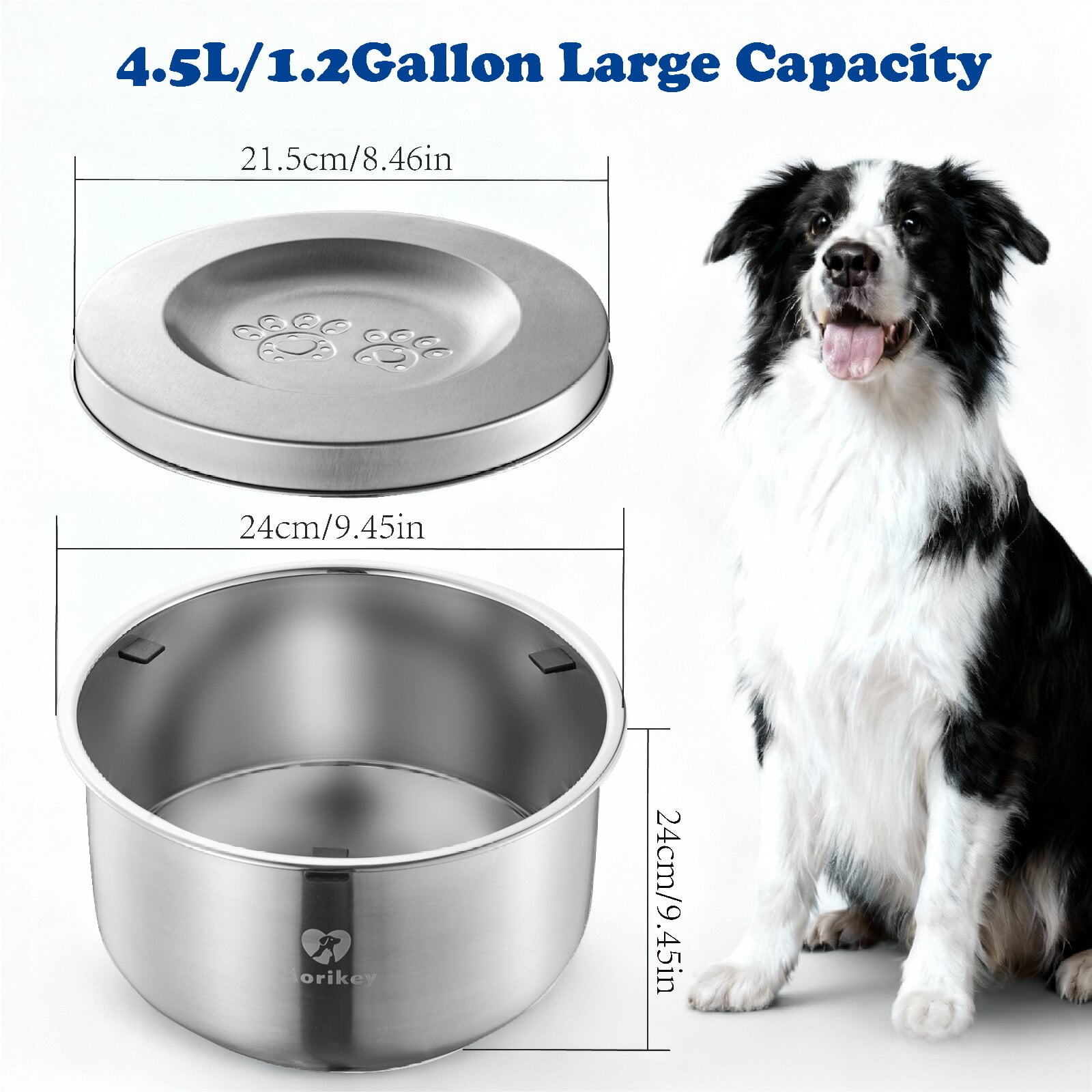 4.5L/152oz Slow Drinking Dog Water Bowl,Splash Proof Slow Feeder Bowl for Sloppy Messy Drinkers,Stainless Steel Pet Water Dispenser with Floating Disk,Spill Proof & Dishwasher Safe