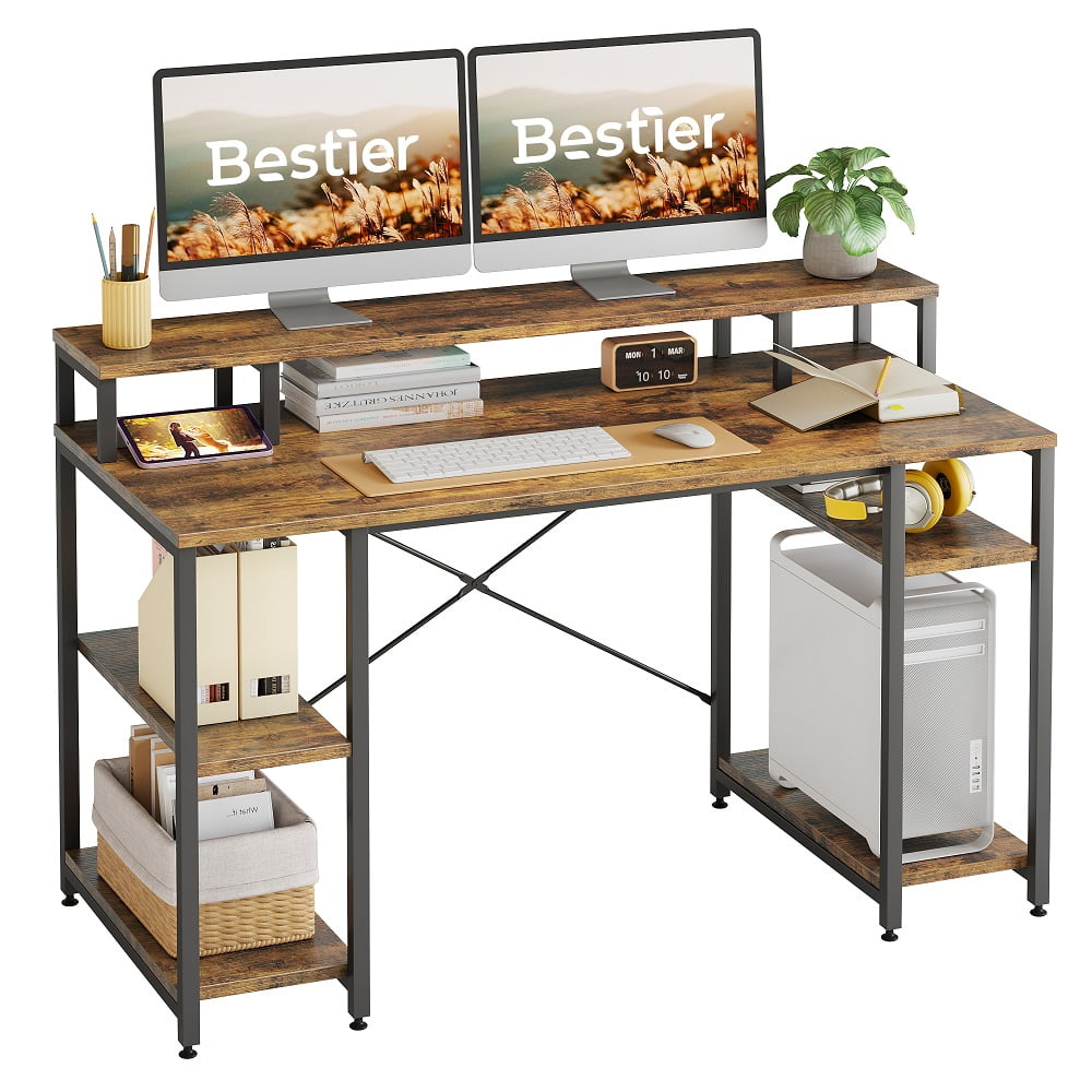 Bestier 55 inch Computer Desk with Monitor Shelf Home Office Desk in