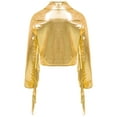 thumbnail image 4 of inlzdz Girls Jazz Dance Outfits Long Sleeve Sequin Tassels Jacket Bell-bottom Metallic Pants for Performance Gold 14, 4 of 6