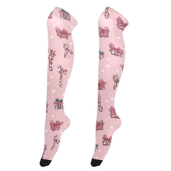 Women's Knee-High Socks Cute Pink Bow and Gift High-Knee Stocking Suitable for Parties Home and Sports