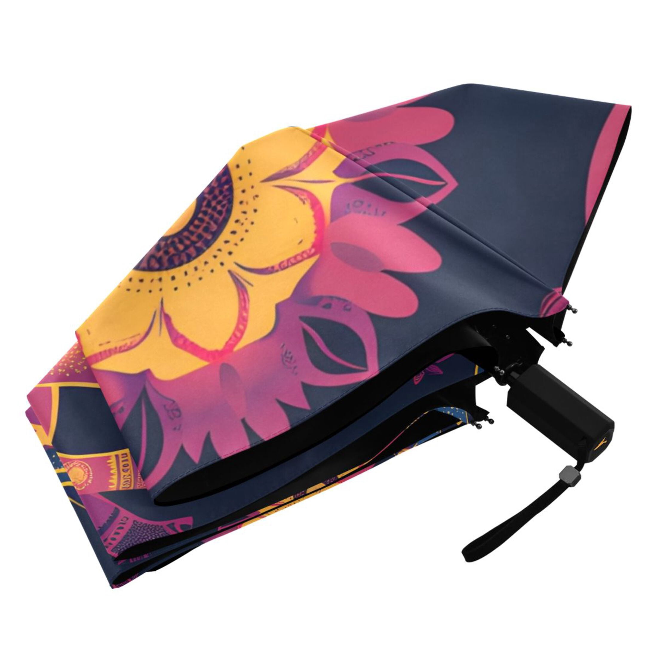 Asian Pattern with Elephants All Weather Umbrella Triple Folding Parasol 6 Ribs UV Protection Portable
