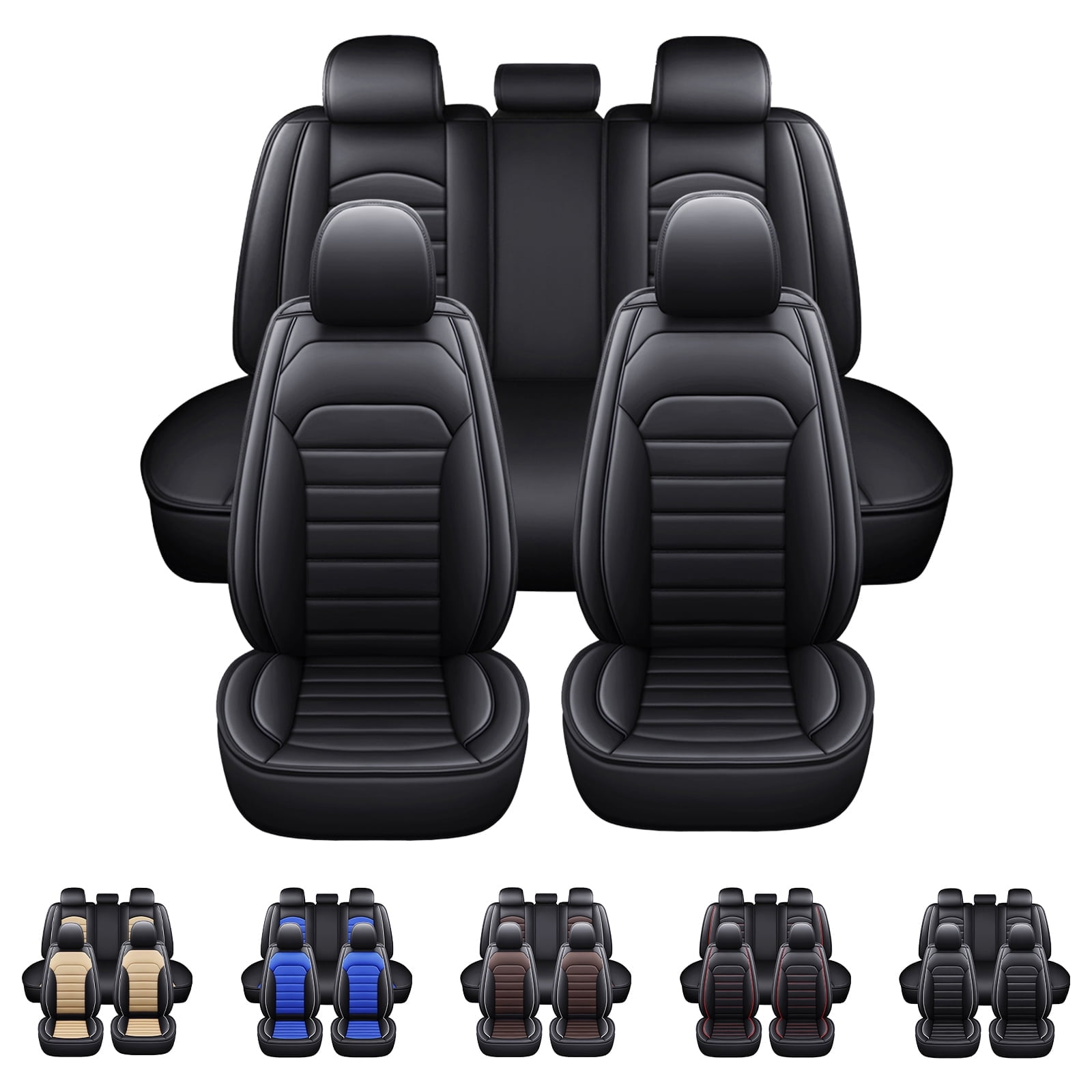 For Honda Car Seat Covers 5-Seat, Waterproof Pu Leather Full Set Front Rear Seat Protector for Accord Civic CR-V Crosstour Clarity Insight Black