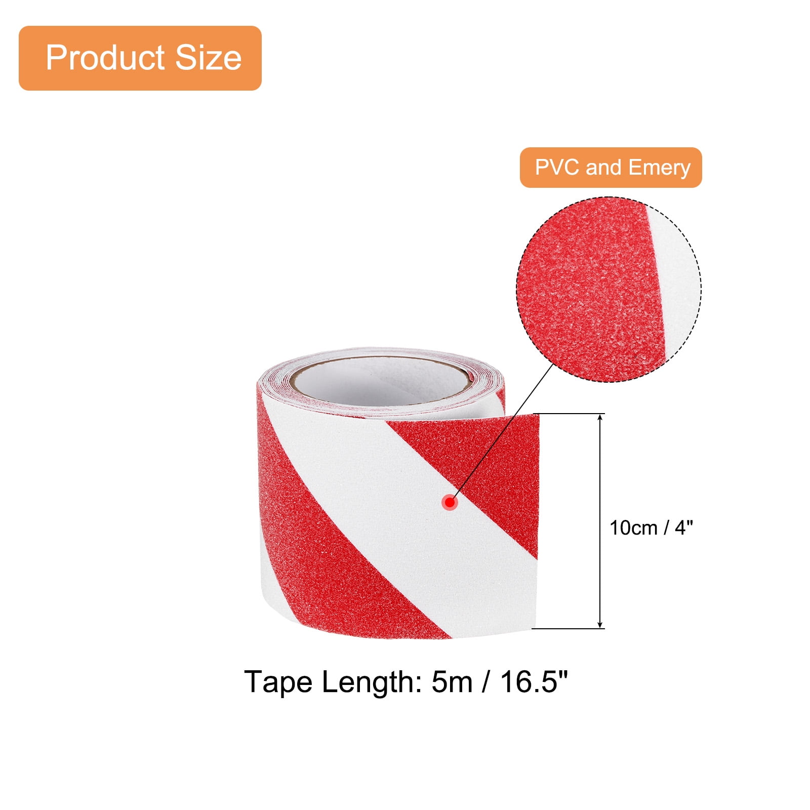 Non Skid Tape 4 in x 16.5 ft Frosted Non Slip Grid Tape Self-Adhesive Backing for Stairs Treads, Red/White