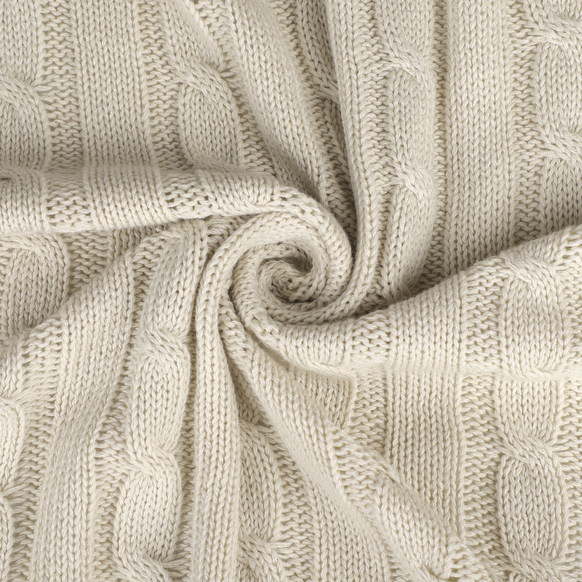 Unique Bargains 100% Cotton Cable Knit Throw Bed Blanket Beige 60" x 78"
