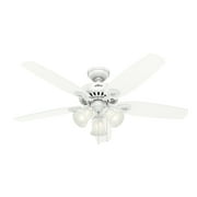 Hunter 52 inch Indoor Ceiling Fan with LED Lights - White Ceiling Fan with Pull Chain, For Bedroom or Living Room, Standard Mount, No Remote, 5 Blades, Includes Bulbs - Builder Plus 53236, Snow White