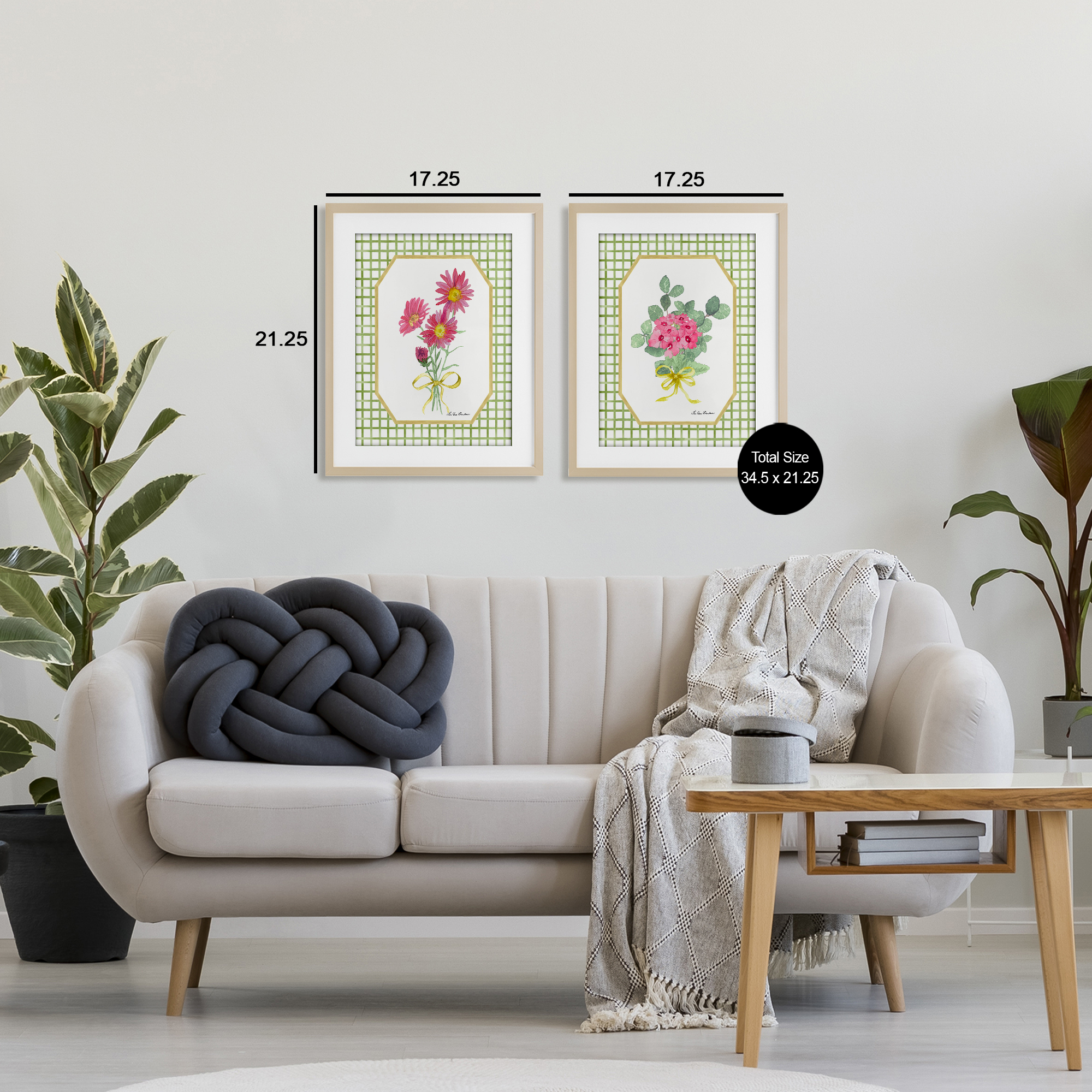 Cottage Botanical Story 2 Piece Birch Framed Print Under Glass Set, design by Lee Ann Sanders