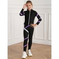 thumbnail image 3 of YONGHS Kids Girls Contrast Color Stripe Sportwear Long Sleeve Zipper Sweatshirt and Leggings Set Light Purple 16, 3 of 7