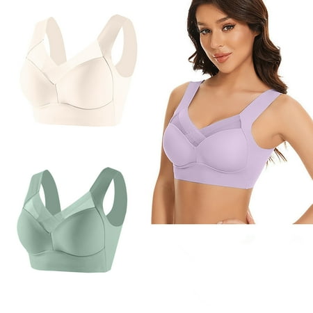 Juslio Minimizer Bras for Women 2PC Lightweight Wirefree Solid Vest Breasted Bra