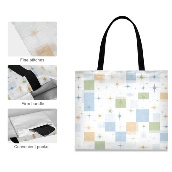 Canvas Tote Bag for Women Girls Design Print Starry Geometric Patchwork Totes
