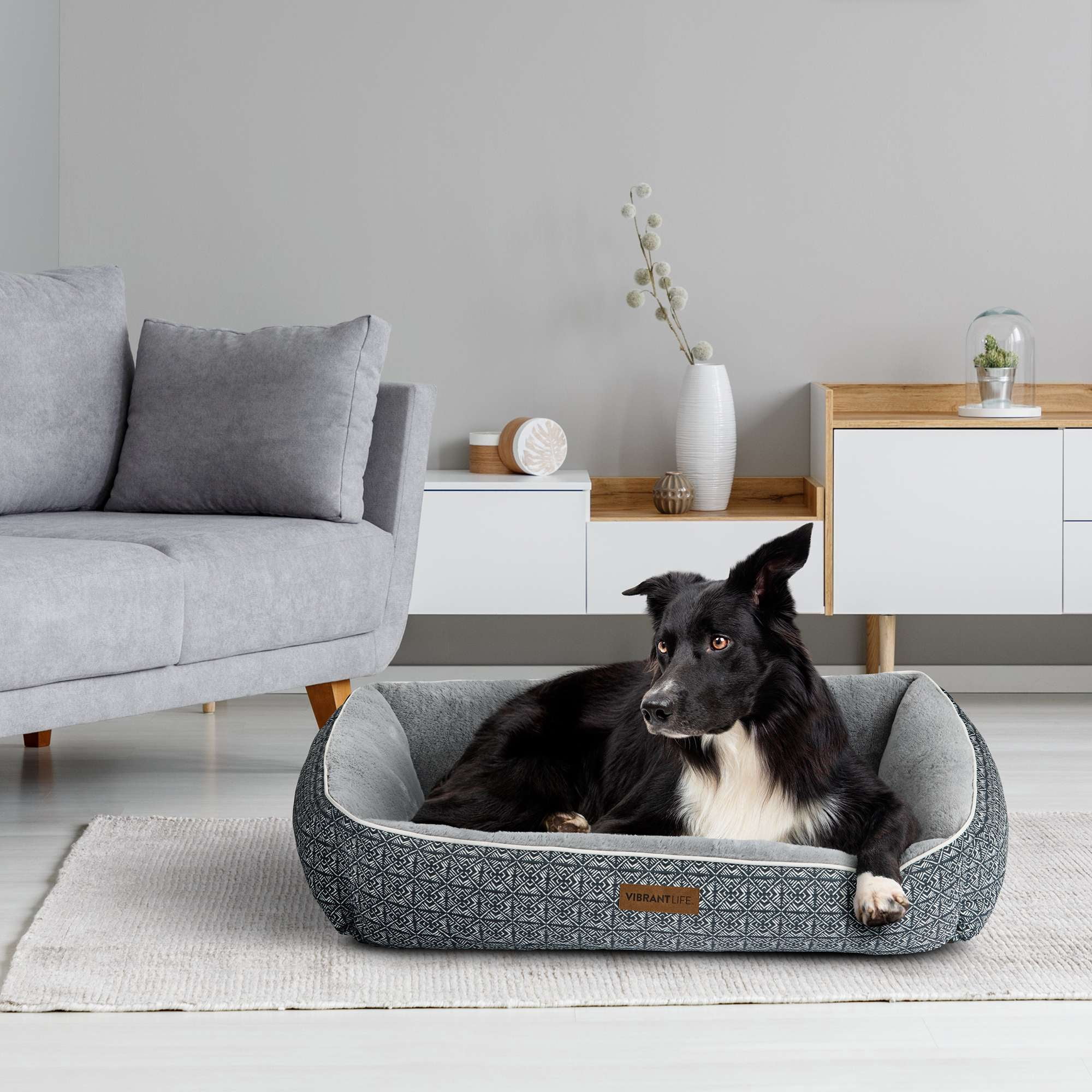 (2 pack) Vibrant Life Extra Large Dog Bed, Bolster Bed for Large Dogs, Extra Large, 42" x 32", Black