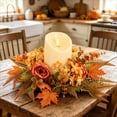 thumbnail image 6 of Halloween Sale Clearance!Fall Decorations for Home, Fall Candle Ring Wreath Artificial Autumns Leaves Berries Pumpkin Harvests Table Decor for Thanksgiving, 6 of 6
