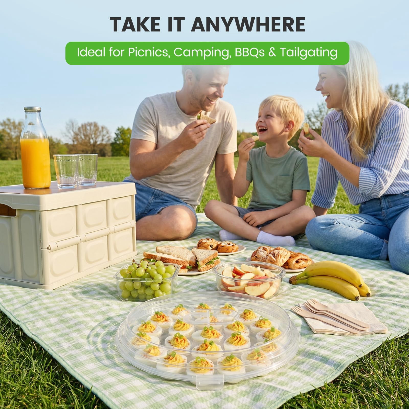 Deviled egg container with lid, deviled egg tray rack, 22 slots, perfect for holiday parties and home kitchens.