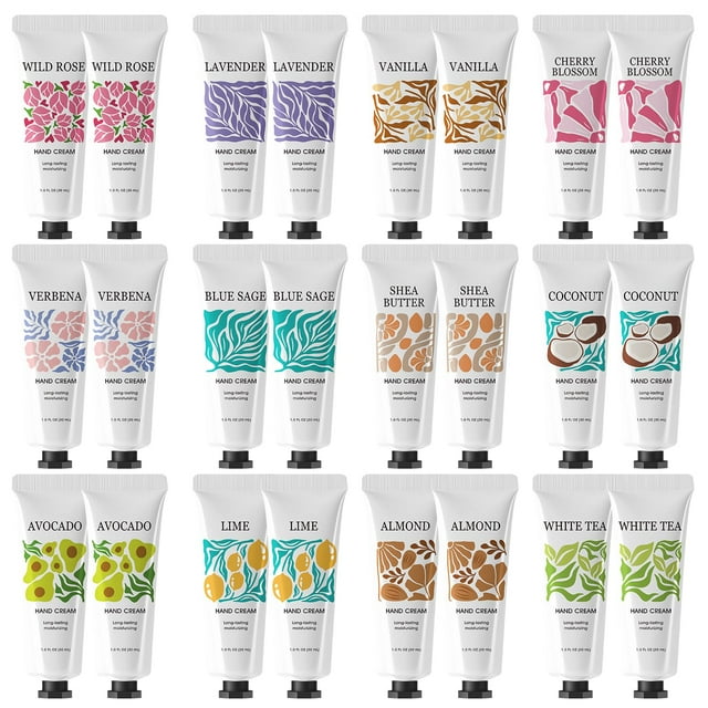 BODY & EARTH # LOVE Paquete de 24 cremas de manos Set de regalo Loción de manos perfumada para manos secas y agrietadas Loción de tamaño de viaje Mini loción de manos Juegos de regalo a granel para el