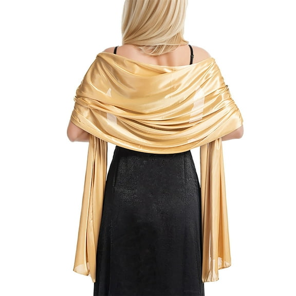 HJYCHN Elegant Satin Evening Wrap Shawl Soft Party Wear Formal Dinner Lightweight Dressy Cover Up Gold One Size
