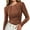 Brown, variant on Long Sleeved Women's Slim Round Neck Shirt Exposed Seam Ribbed Basic Top