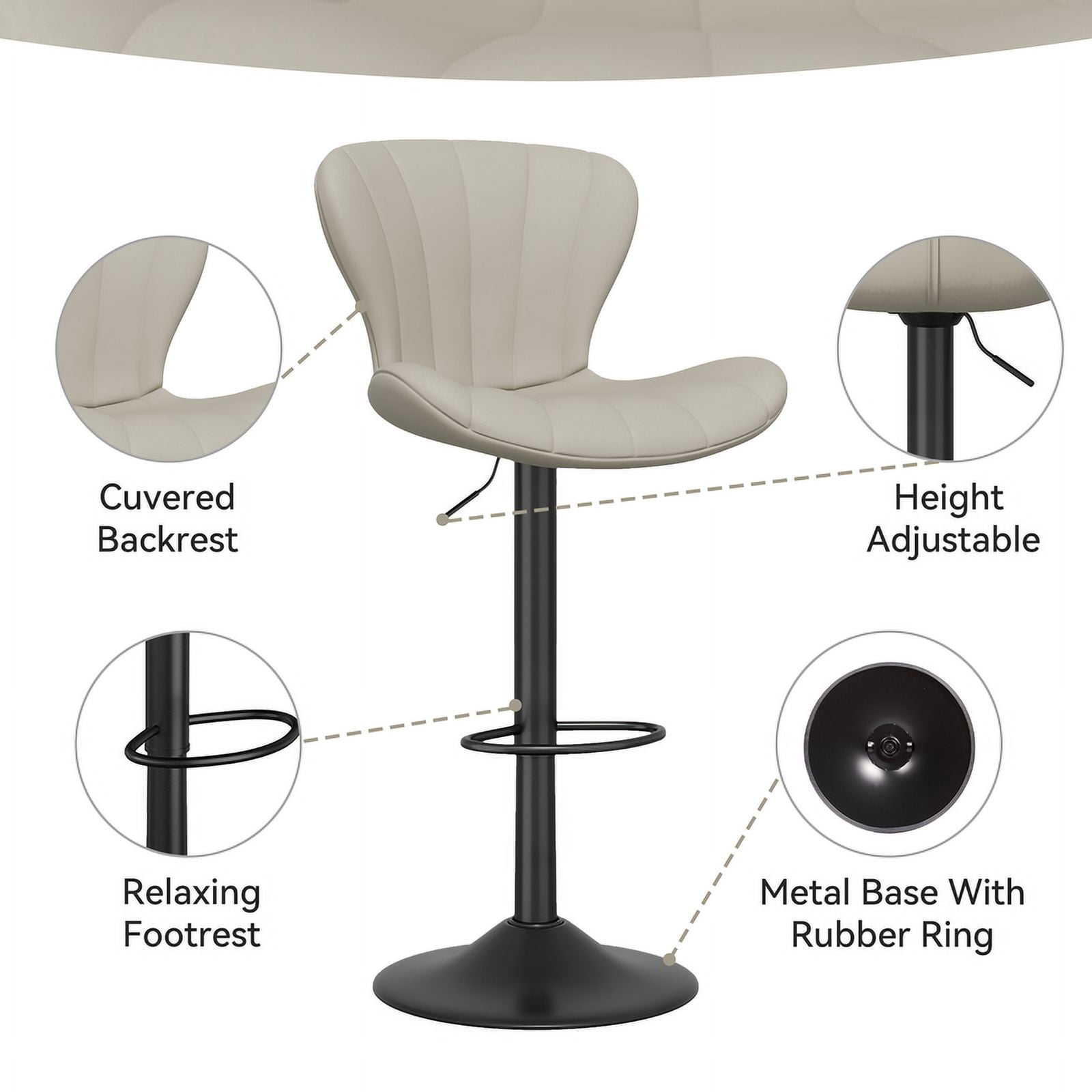 Hawsaiy Modern Swivel Bar Stools Set of 2, Faux Leather Upholstered Counter Height Bar Chairs, Waterproof Barstools for Kitchen Island & Home Bar,Khaki