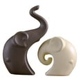 thumbnail image 1 of 2x estatuas de elefantes para parejas, adornos de escritorio, figuritas decorativas creativas de cerámica para sala de estar, estante de oficina, Marrón, 1 of 8