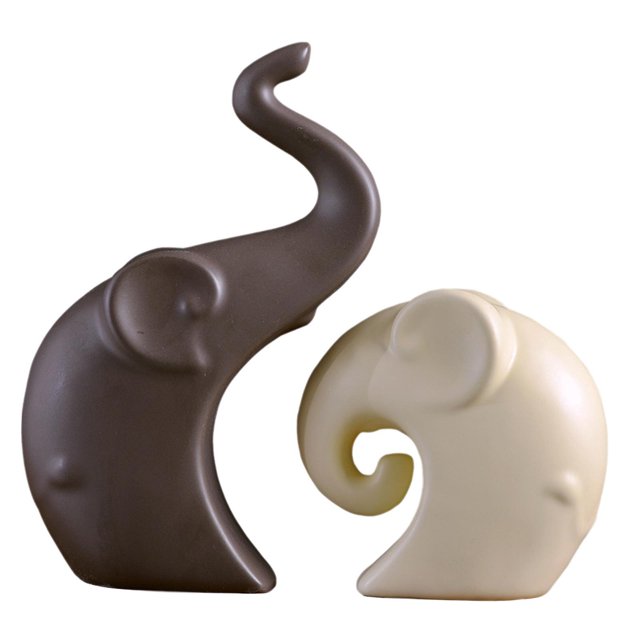 2x estatuas de elefantes para parejas, adornos de escritorio, figuritas decorativas creativas de cerámica para sala de estar, estante de oficina, Marrón