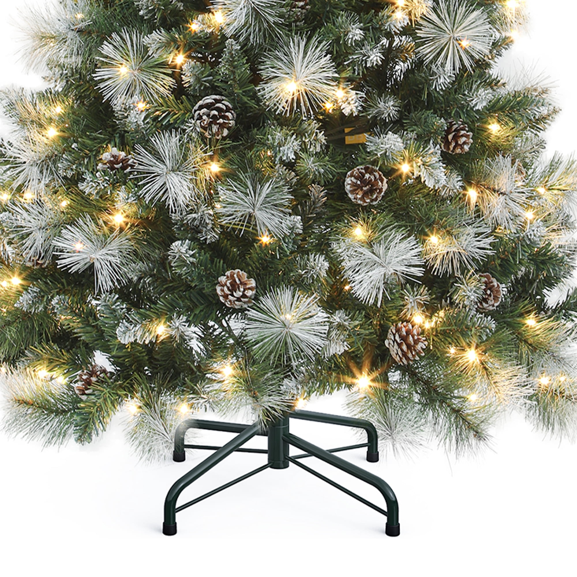 Dextrus 4.5ft Prelit Christmas Tree, Scotch Holiday Christmas Pine Tree with 396 Branch Tips,150 Warm-White Lights & 34 Pine-Cones, Remote Control, 11 modes, Green