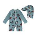 thumbnail image 6 of XAOFW Boy's Swimwear With Long Sleeve Zip Romper And Swim Cap Western Print Two Piece Swimsuit For Toddlers And Young Boys Comfortable Beachwear 6-12 Months, 6 of 6