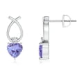 thumbnail image 1 of Angara Natural Tanzanite Earrings - Heart Shaped Tanzanite Ribbon Earrings with Diamond in 14K White Gold for Women, 1 of 8