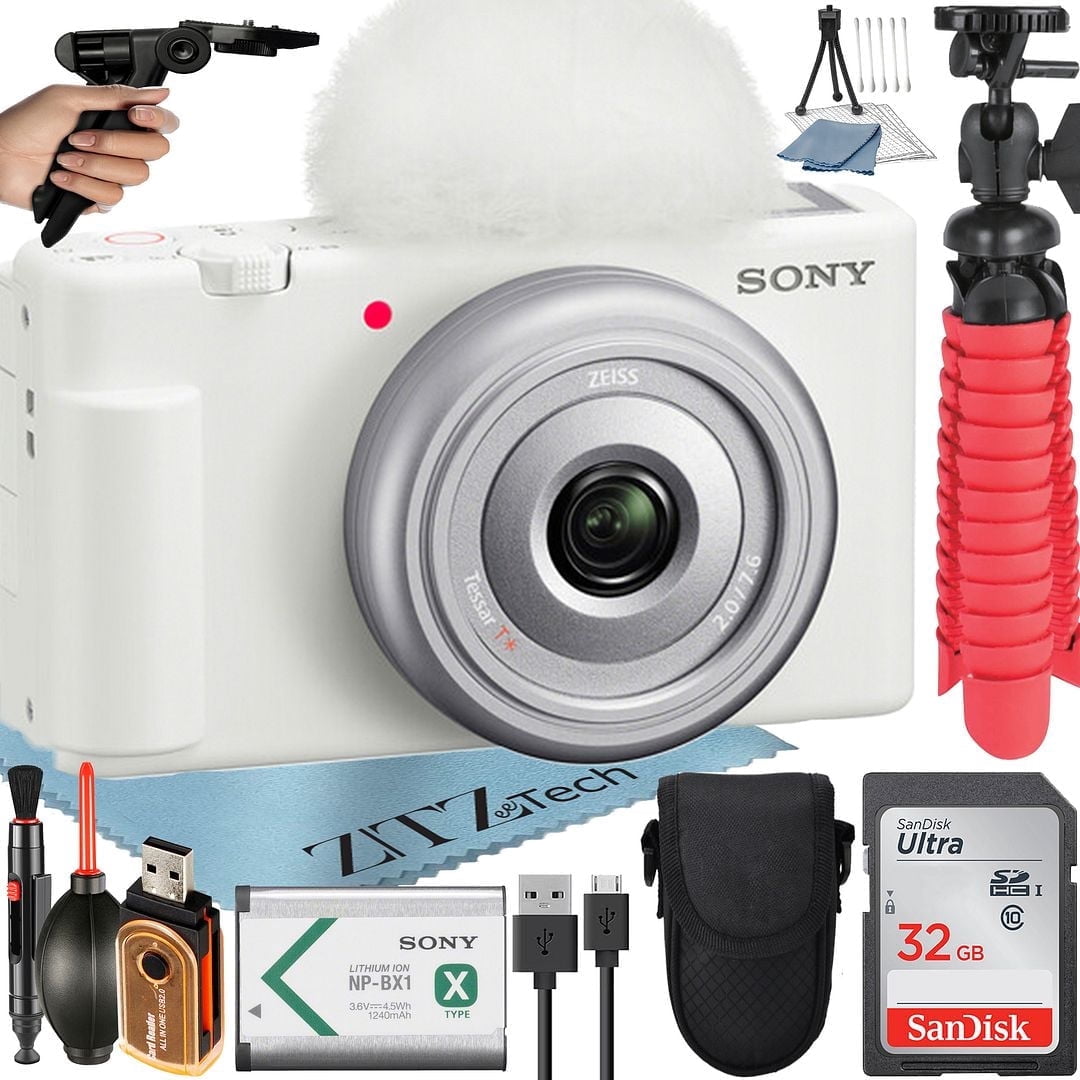 Sony ZV-1F Vlogging Camera, White Bundle with 32GB SD Card, Camera