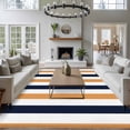 thumbnail image 4 of Burnt Orange Navy Blue Striped Large Area Rugs for Bedroom Living Room, Soft Non Slip Carpet Bedside Rug, Farmhouse Stripe Art Rectangular Floor Cover Kitchen Accent Rug 5'x8' for Dining Room/Office, 4 of 9