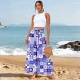 thumbnail image 4 of Womens Hawaiian Print Palazzo Lounge Pants Elastic High Waist Ties Ruffle Hem Wide Leg Vacation Pants Purple XL, 4 of 5