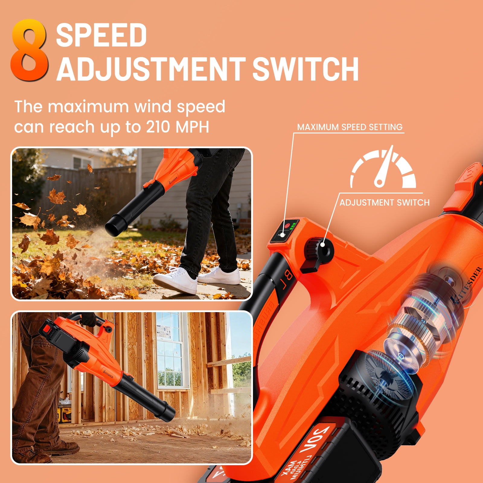 High Power Cordless Leaf Blower with Battery, 580CFM/160MPH, Extension Nozzle, Lightweight Portable for Lawn Yard Snow Pet Hair, Ideal Christmas Gift, Local Warehouse Shipping