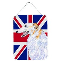 Borzoi with English Union Jack British Flag Wall or Door Hanging Prints