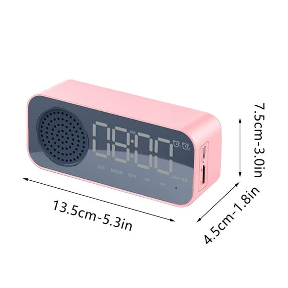 Bluetooth Alarm Clock For Bedroom With Mirror LED Display Digital Clock Speaker And Built In 1200 mAh Rechargeable Battery