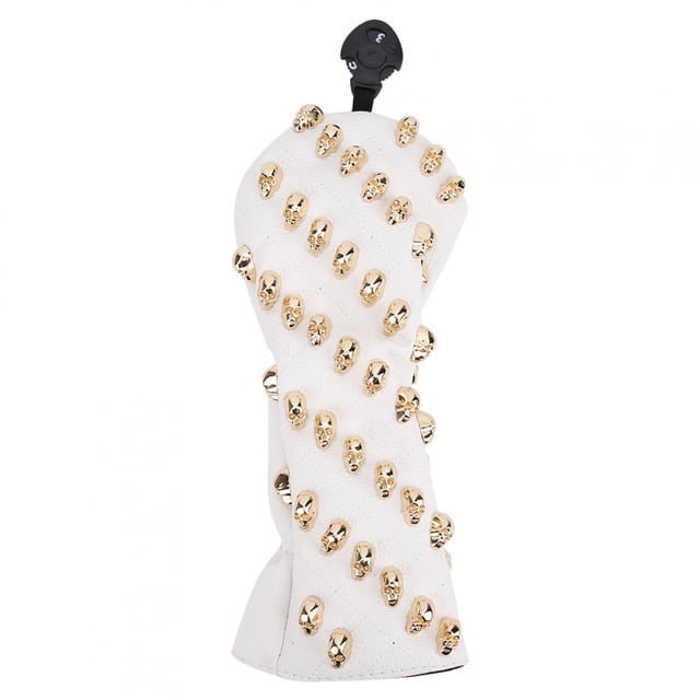 Cubiertas para cabeza de madera de Golf, diseño de remache de calavera blanca de PU, suministros suaves duraderos e impermeables