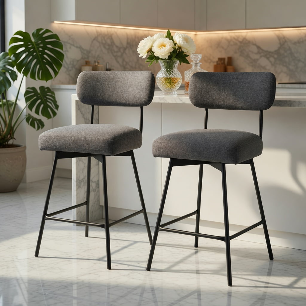 Kadyn Bar Stools, Barstools, Counter Stools, Island Stools, Bar Chairs,25 Inch 2-Piece Modern Upholstered Bar Stools with Back and Footrests-Gray