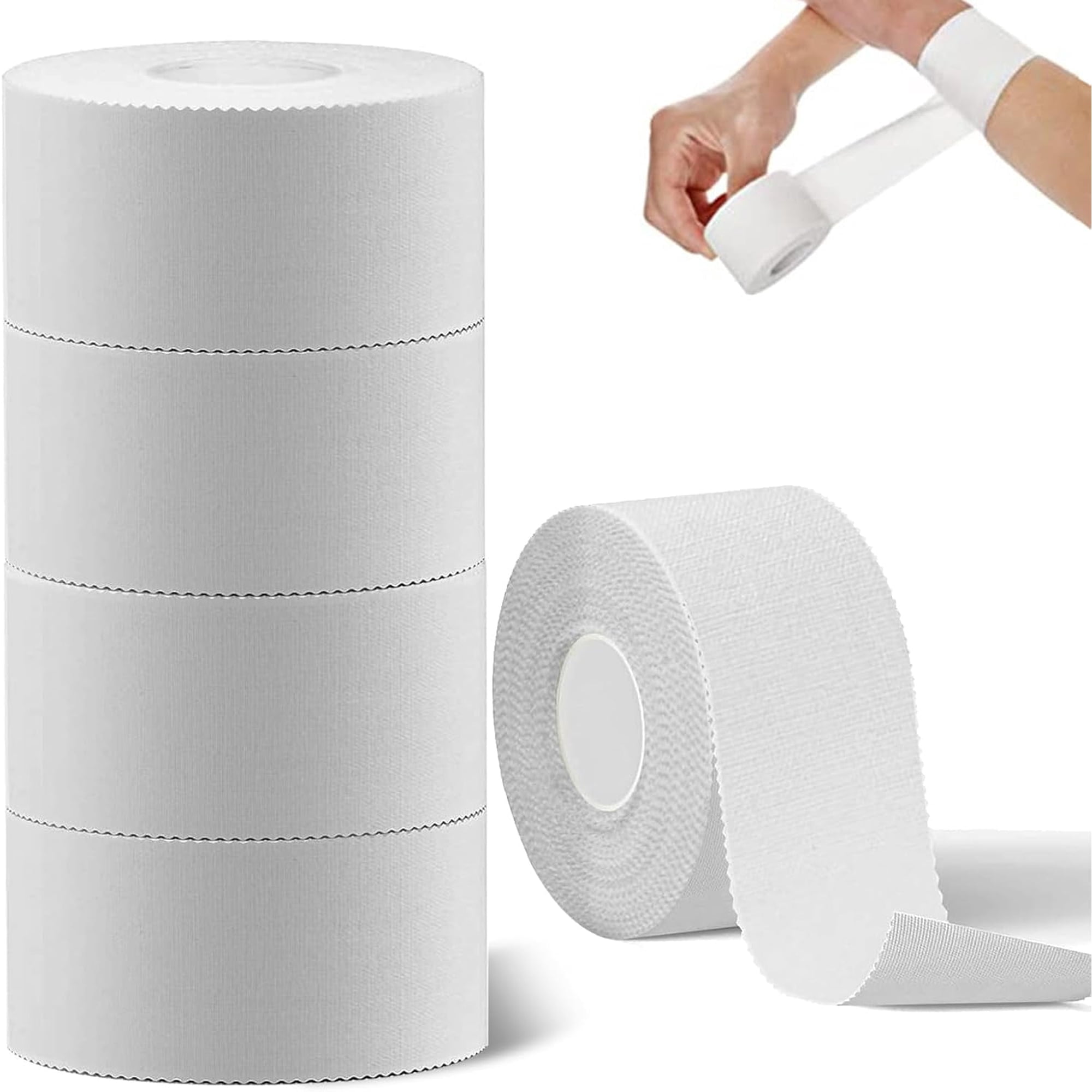 Athletic Tape, Sports Tape, No Sticky Residue Very Strong Easy Tear First Aid Injury Wrap for Athletes Trainers Boxing（ 4 Pack White 1.5'' x 393''）