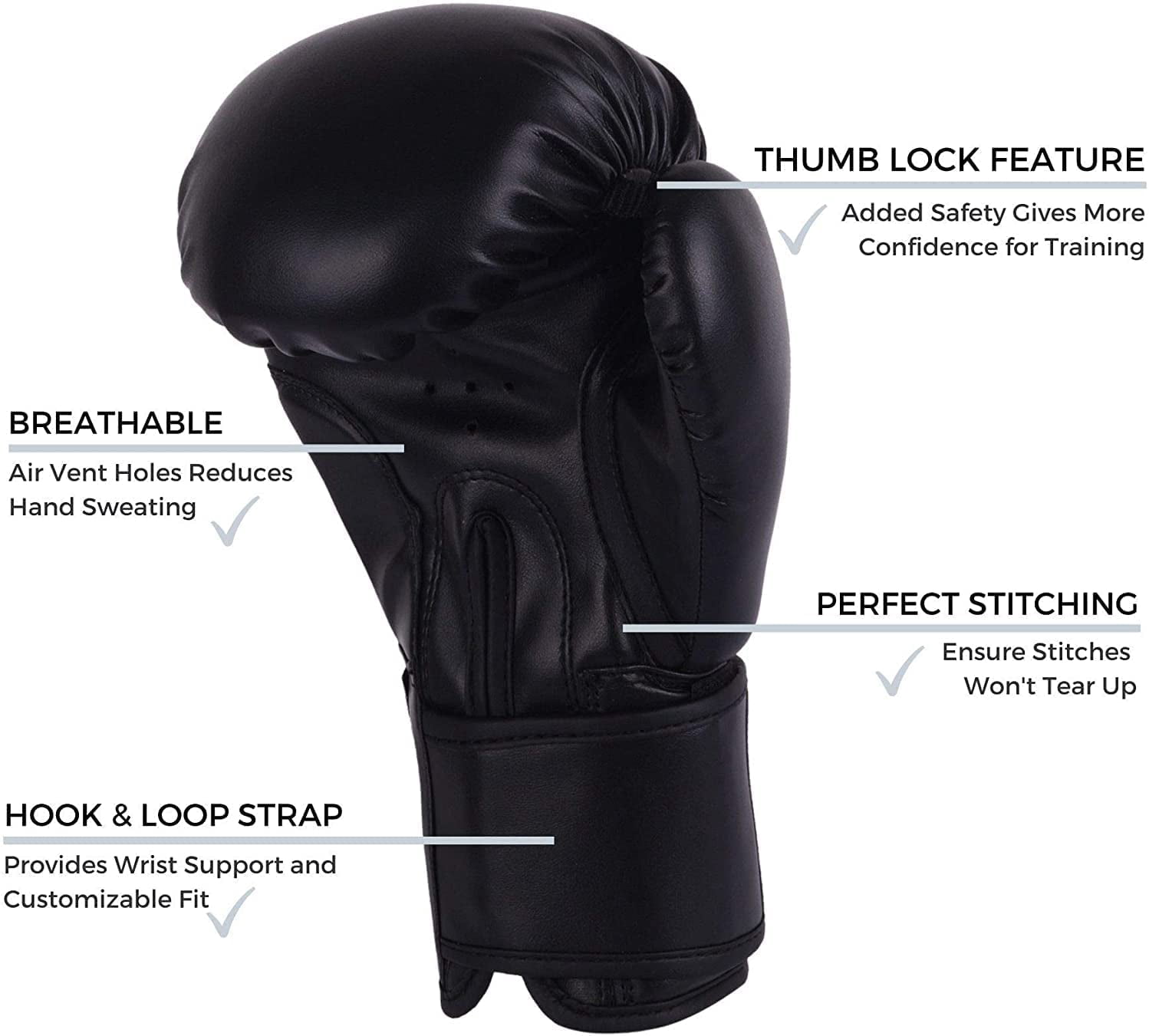 Kruzak Boxing Gloves for Kids 5-10 Years - Black - 4OZ