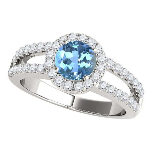 Mauli Jewels Rings for Women 1.65 Carat Diamond and Round Shaped Blue Topaz Ring 4-prong 10K White Gold