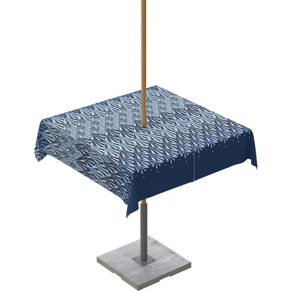 Fsddascl Navy Blue Geometric Outdoor Tablecloth - 60x60 Inch Square Dining Table Cover, Modern Plaid Abstract Art Aesthetics Waterproof Outdoor Table Cloth with Umbrella Hole & Zipper for Patio