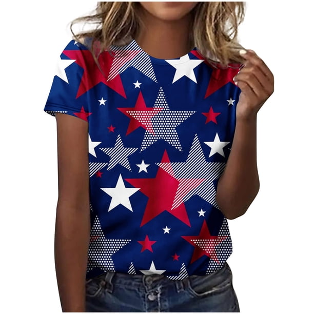 Blusa de manga corta con estampado de cuello redondo informal para mujer a la moda, Tops de verano Fridja ghk4968
